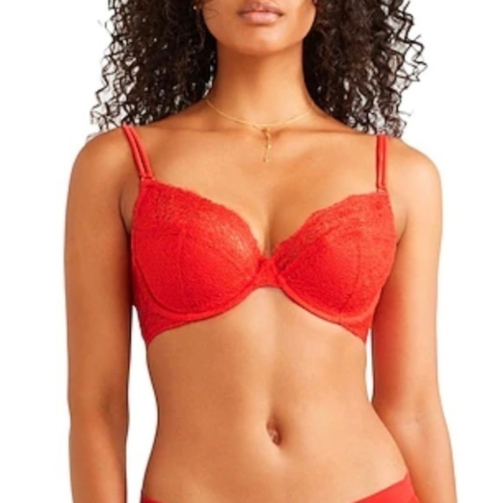 adina Reay 36F tulle lace silk blend luxury sexy bra underwire lightly lined